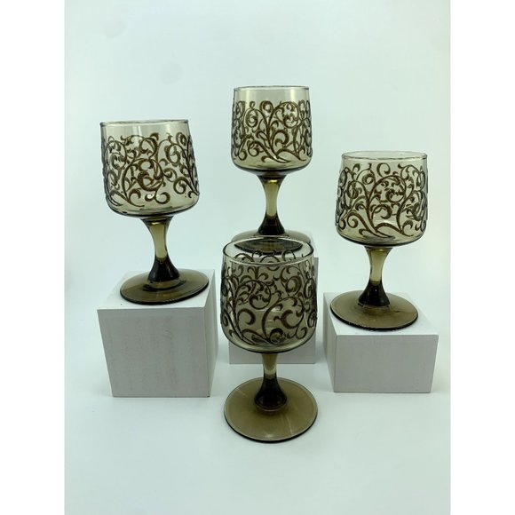 Vintage Libbey Stemmed Prada Swirl Scrolled Glass Cordials. - Picture 1 of 9